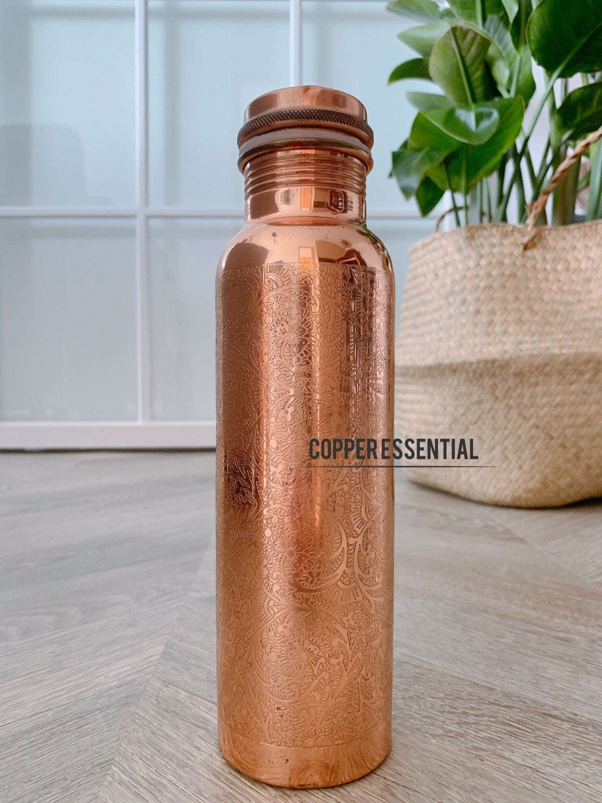 Handmade Embossed Copper Bottle - 650 ml