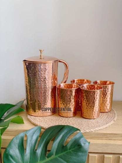 Handmade Hammered Copper Jug & Glass Set